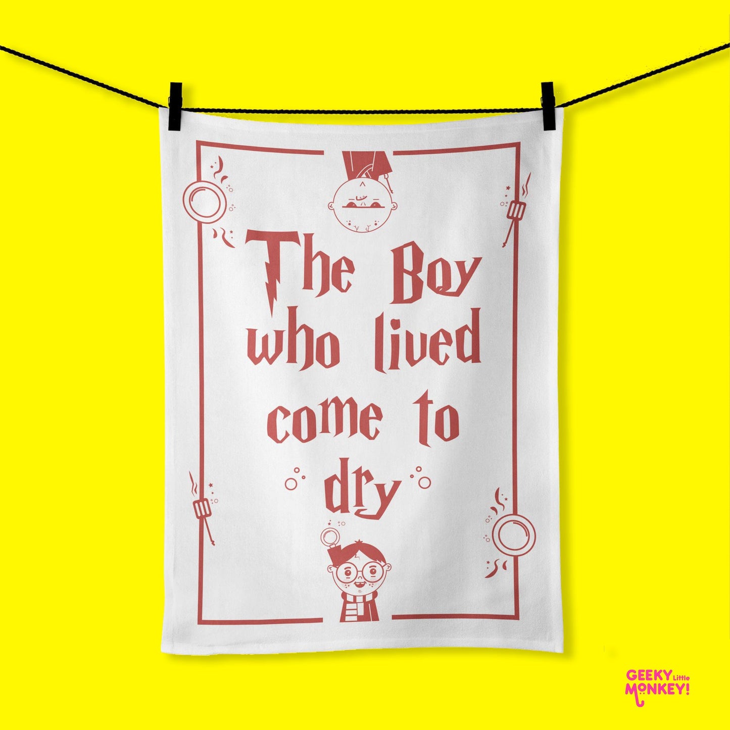 The Boy who lived come to dry! Tea Towel-Geeky Little Monkey