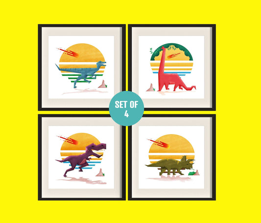 Set of 4 Dinosaur Art Prints-Geeky Little Monkey